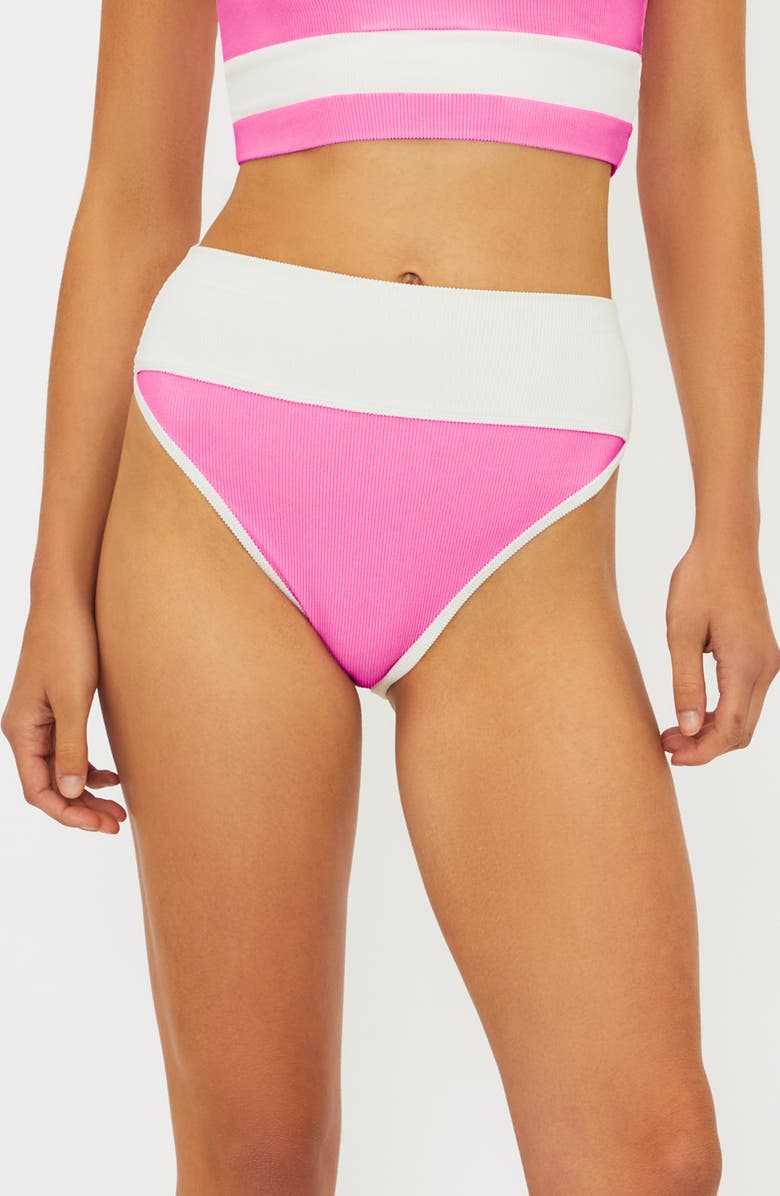 Beach Riot Emmy Colorblock High Waist Bikini Bottoms, Main, color, Prism Pink