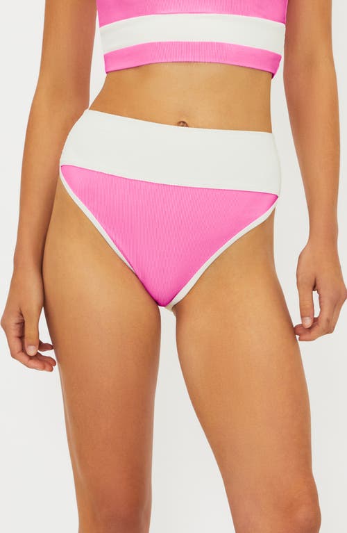 Beach Riot Emmy Colorblock High Waist Bikini Bottoms In Prism Pink