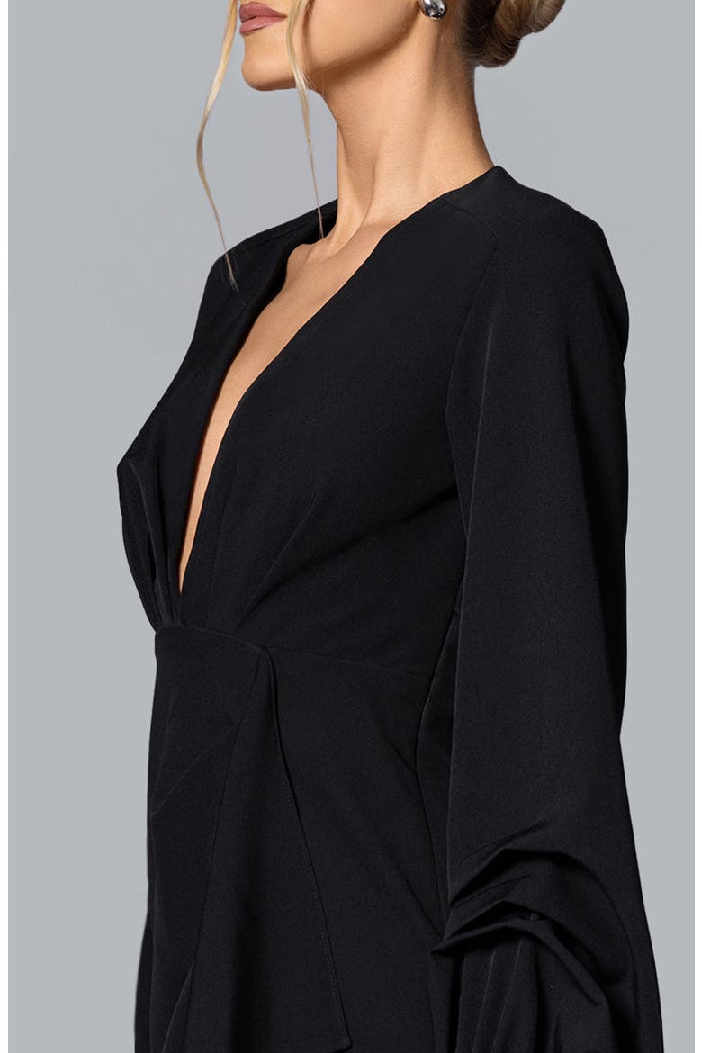 Maria Long Sleeve Crepe Cocktail Dress, Alternate, color, BLACK
