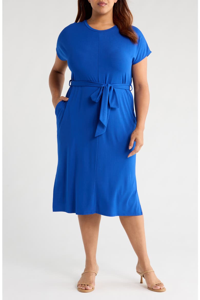 Divine Tie Belt Jersey T-Shirt Dress, Main, color, ULTRAMARINE
