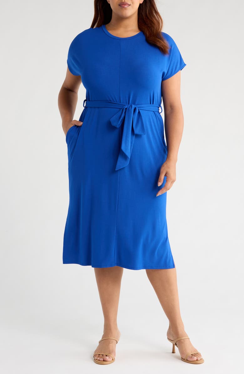 Universal Standard Divine Tie Belt Jersey T-Shirt Dress, Main, color, Ultramarine