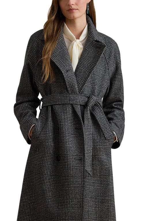 Ralph Lauren Lauren  Plaid Belted Double Breasted Coat In Gray