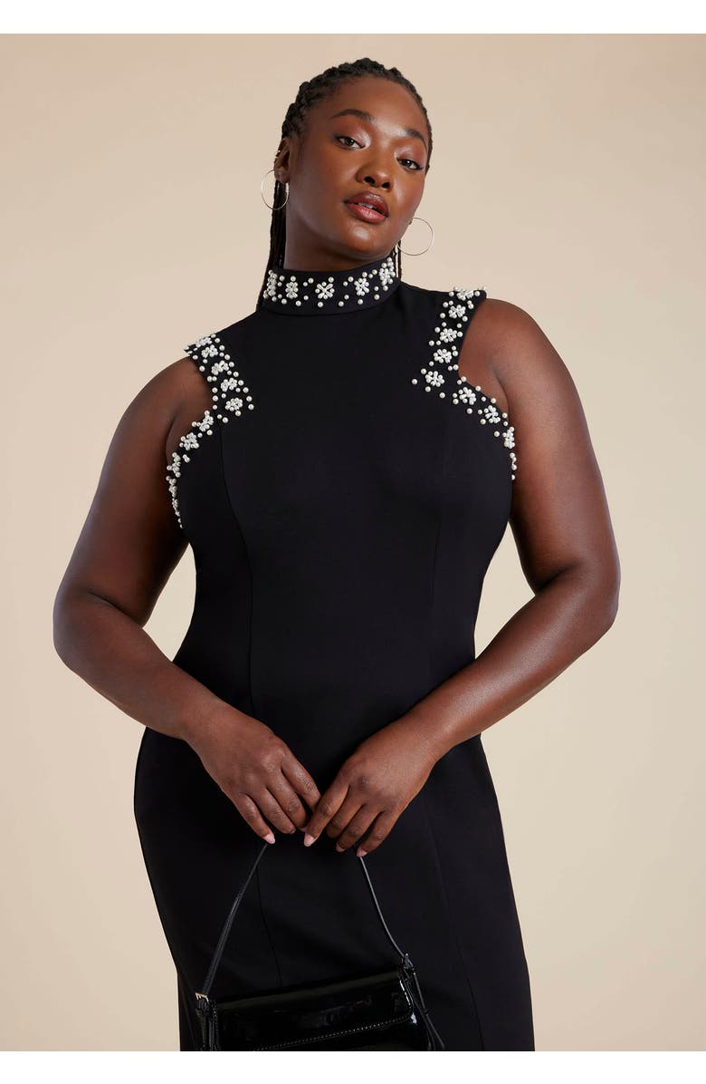 ELOQUII Embellished Sleeveless Knit Dress, Alternate, color, Black Onyx