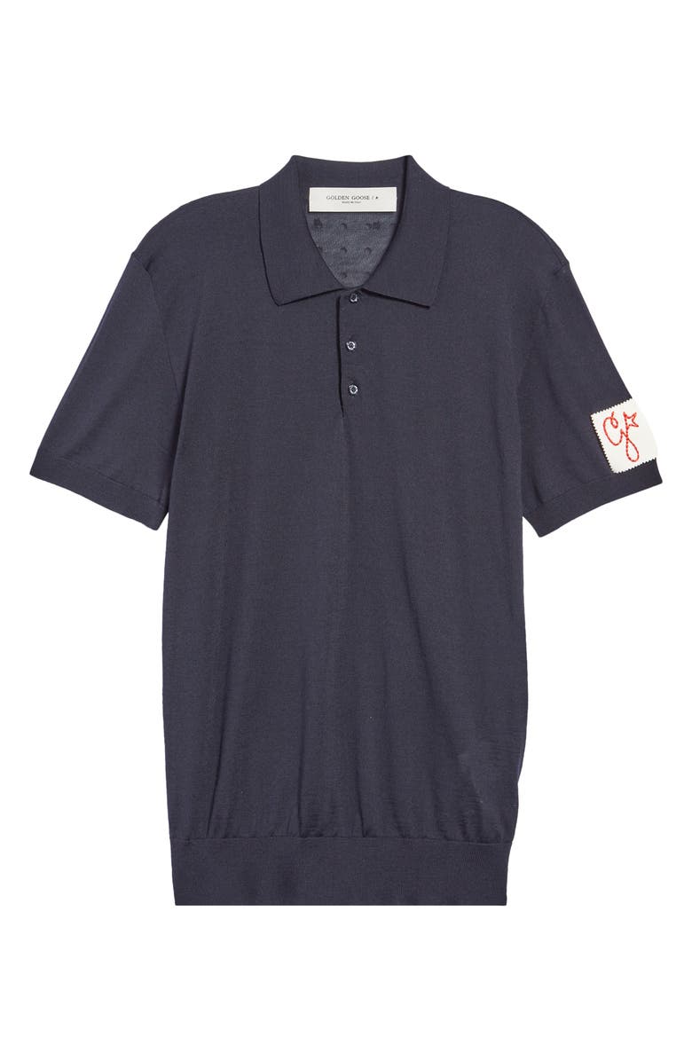 Golden Goose Logo Patch Short Sleeve Virgin Wool Sweater Polo, Alternate, color, 