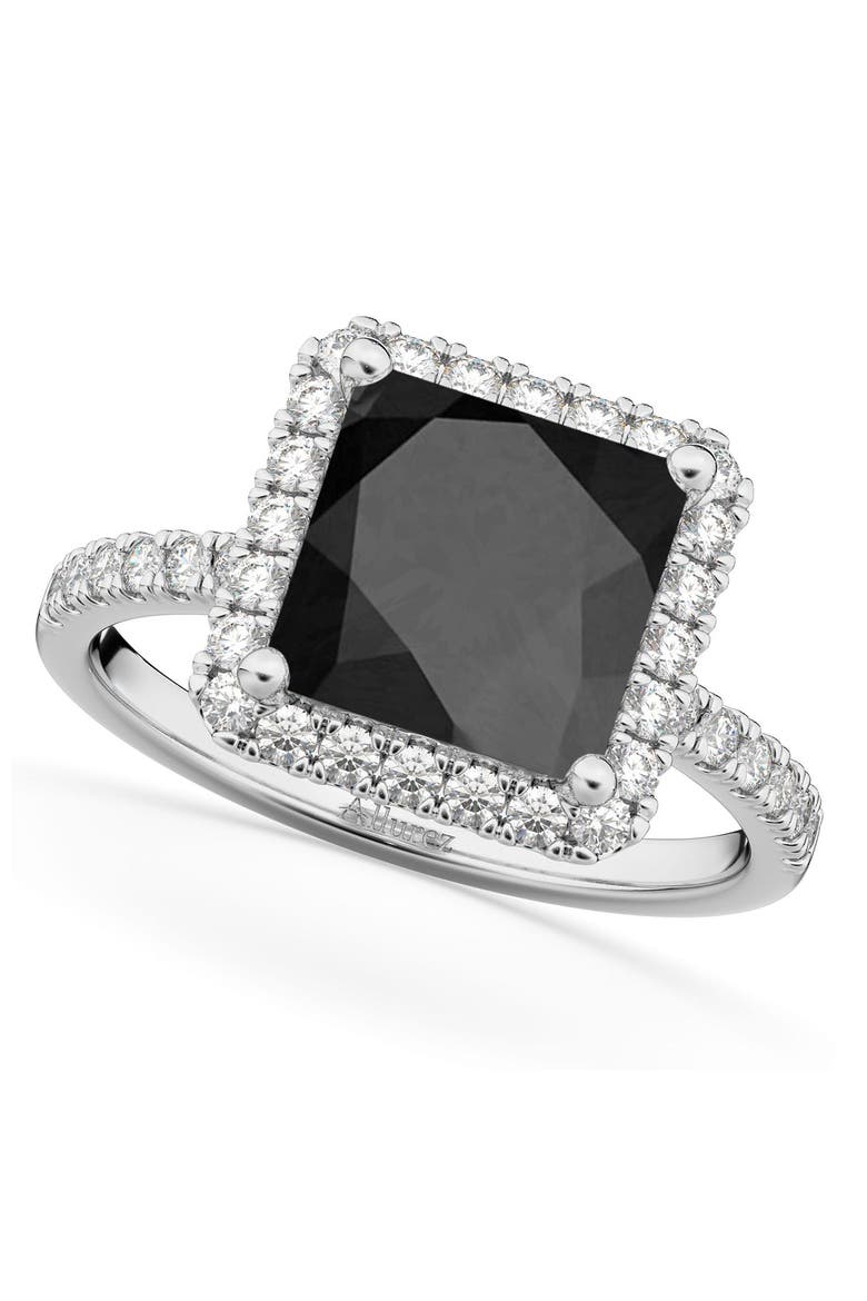 Princess Cut Halo Black Onyx & Diamond Engagement Ring 14K, Main, color, 3.47ct/White Gold