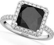 ALLUREZ Princess Cut Halo Black Onyx & Diamond Engagement Ring 14K