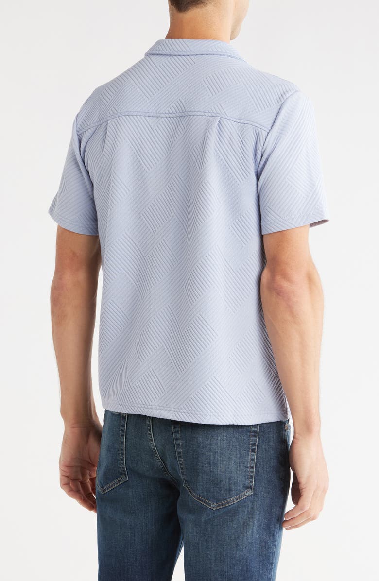 FLEECE FACTORY Geometric Jacquard Short Sleeve Button-Down Shirt, Alternate, color, Zen Blue
