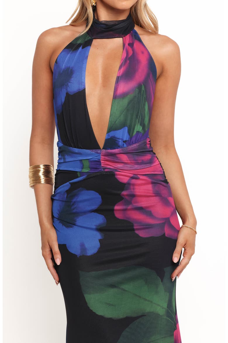 Antoine Plunge Halter Neck Mesh Maxi Dress, Alternate, color, ROSALIA PINK MULTI
