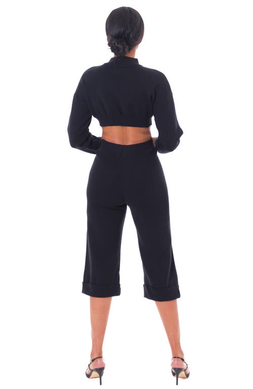 Dai Moda Wide Cuff Crop Sweater Pants In Black