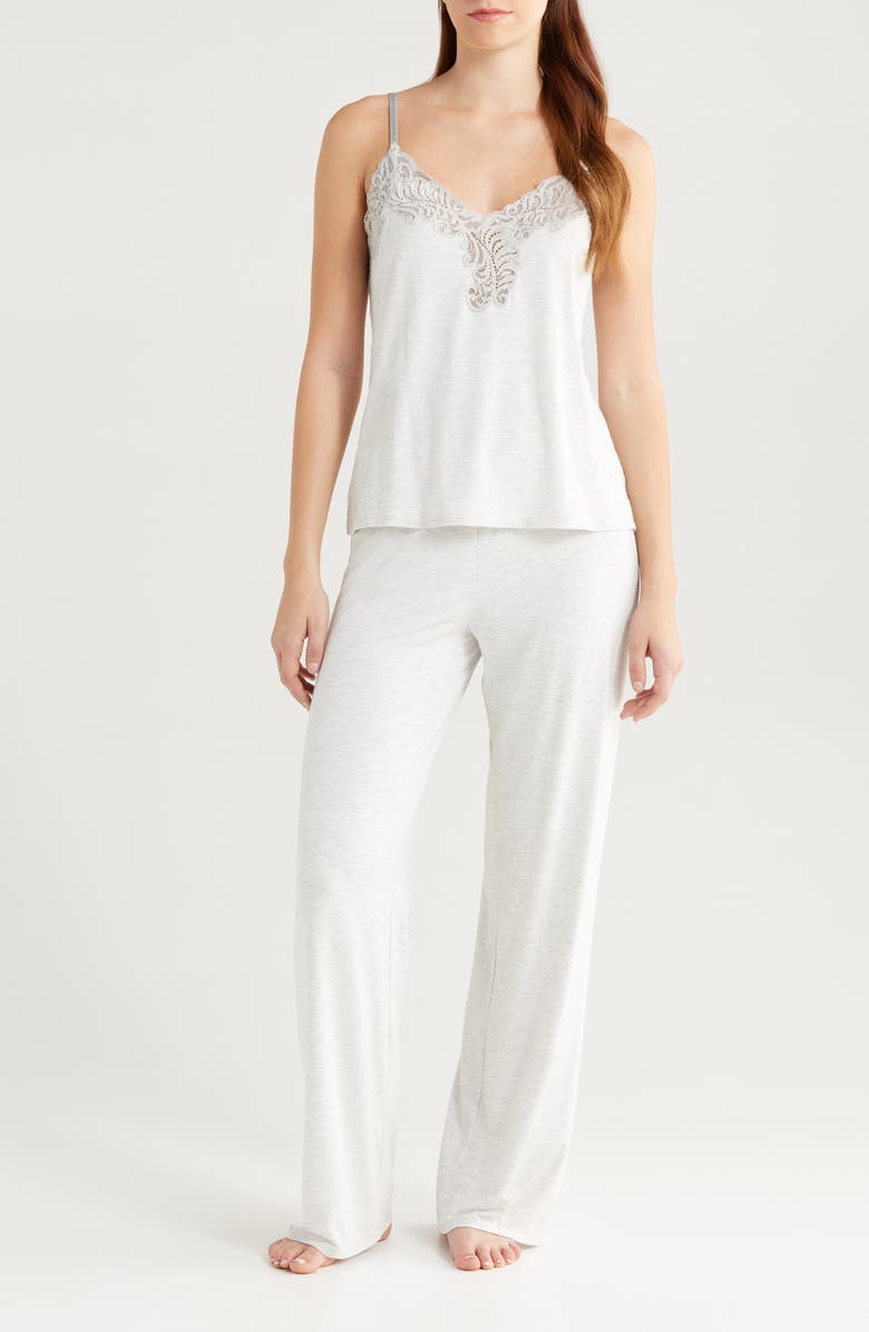 Natori Essentials Lace Trim Jersey Pajamas, Main, color, Light Heather Grey