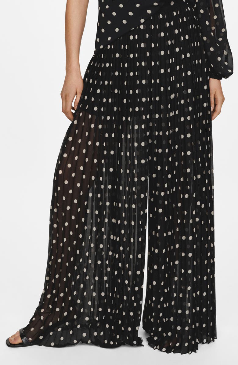 MANGO Adela Polka Dot Pleated Chiffon Palazzo Pants, Main, color, 