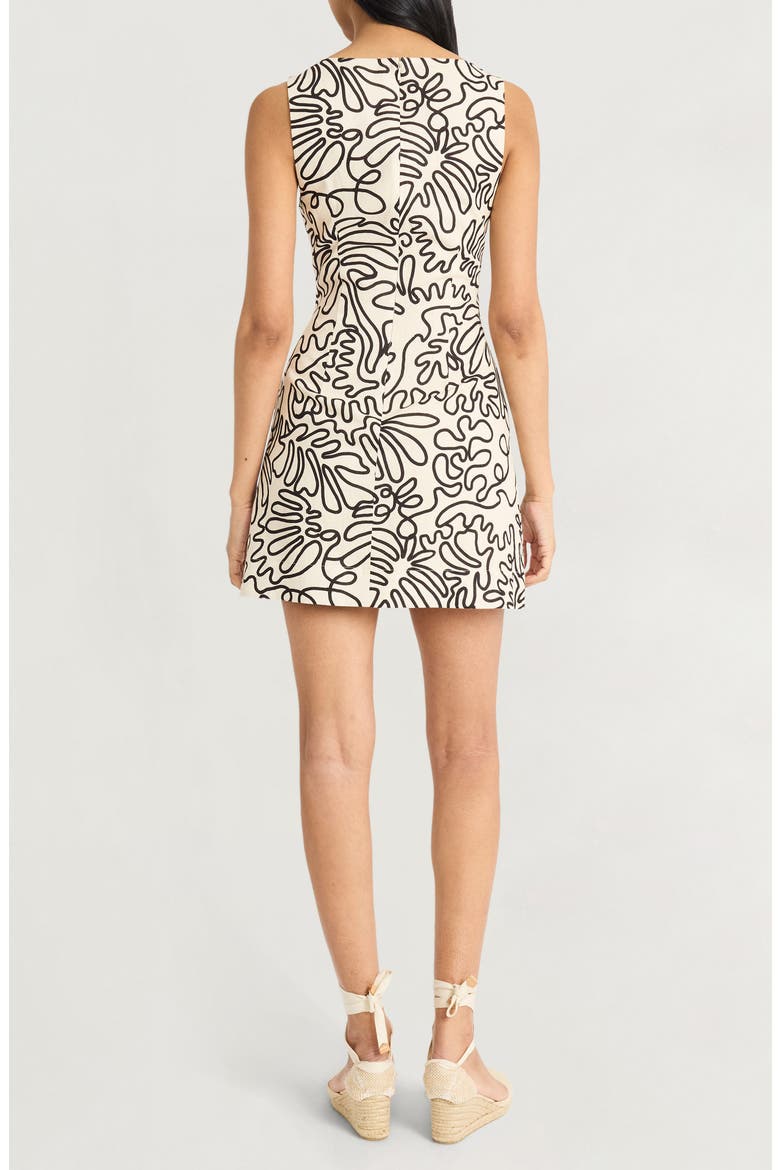Squiggle Print Square Neck Linen Blend Minidress, Alternate, color, CREAM BLACK