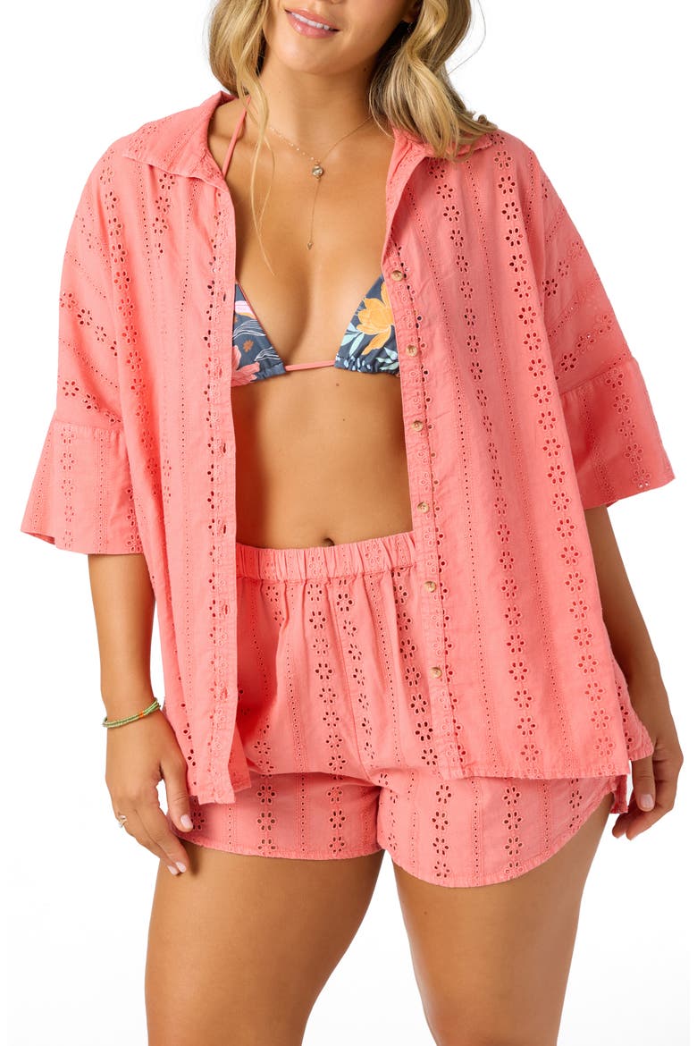 Olivia Eyelet Cover-Up Shirt, Main, color, PORCELAIN ROSE