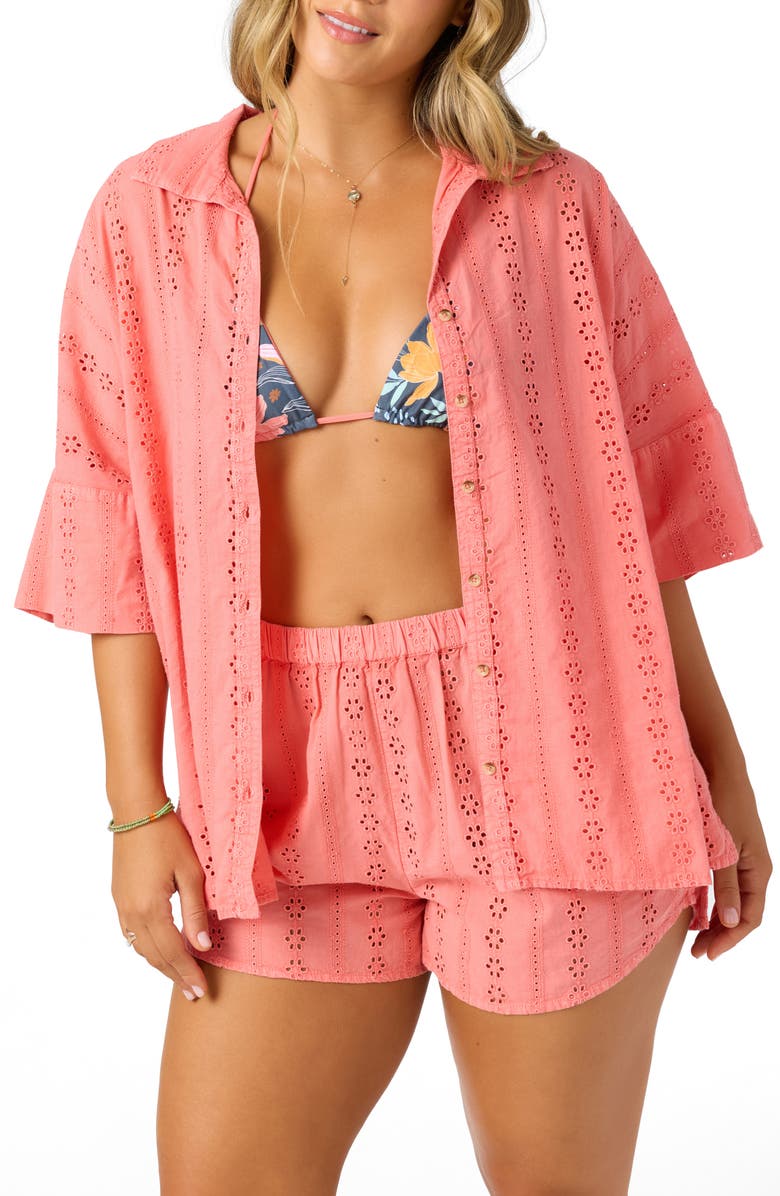 O'Neill Olivia Eyelet Cover-Up Shirt, Main, color, Porcelain Rose