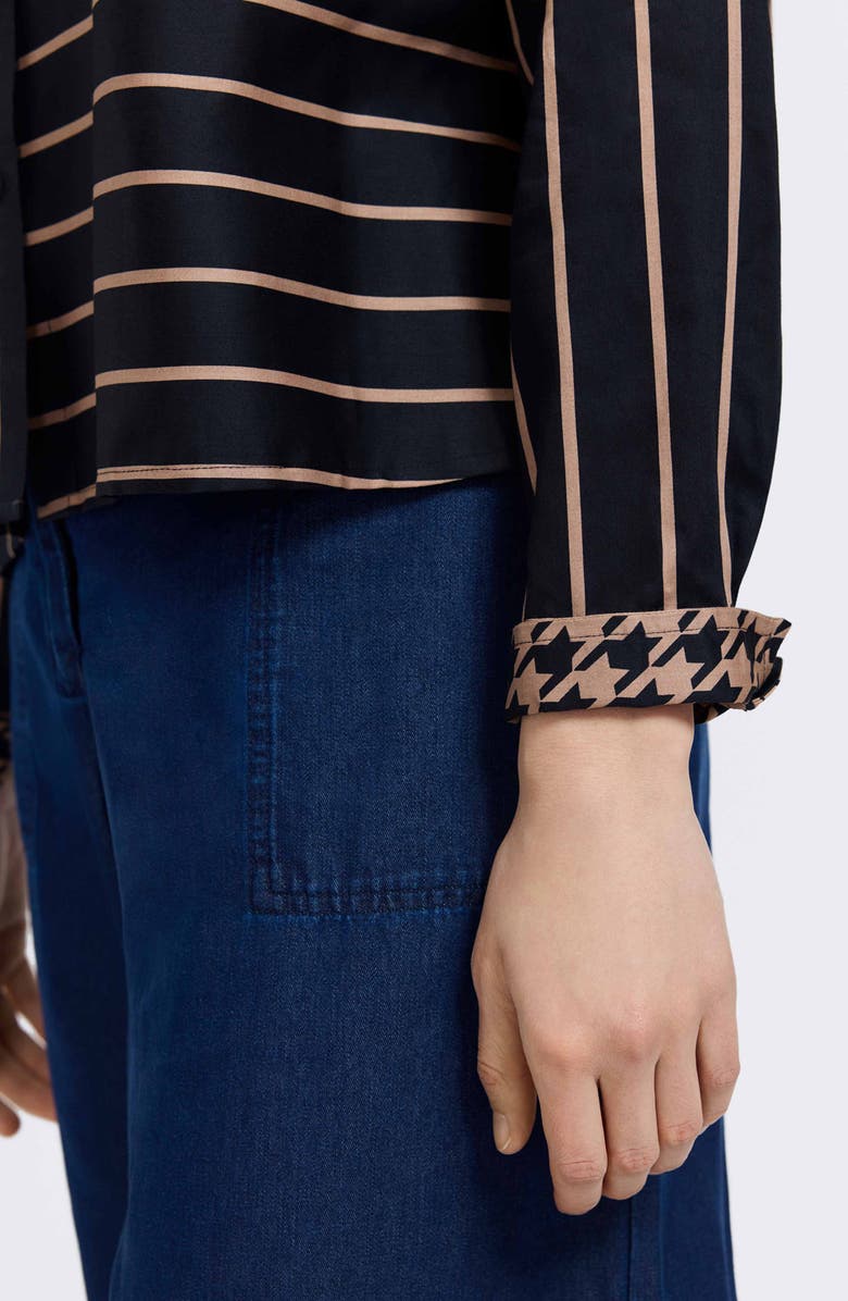 Foxcroft Marina Stripe Cotton Button-Up Shirt, Alternate, color, Black/ Almond