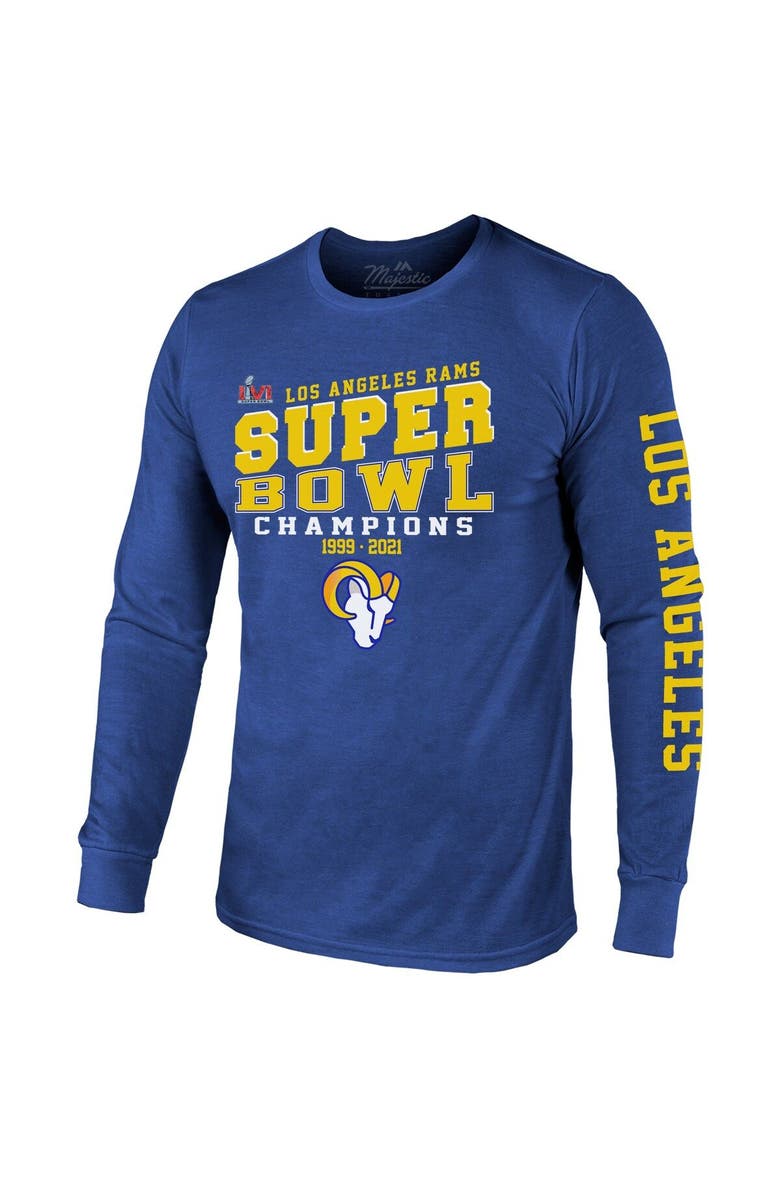 Majestic Threads Men's Majestic Threads Royal Los Angeles Rams 2-Time Super Bowl Champions Loudmouth Long Sleeve T-Shirt, Alternate, color, 