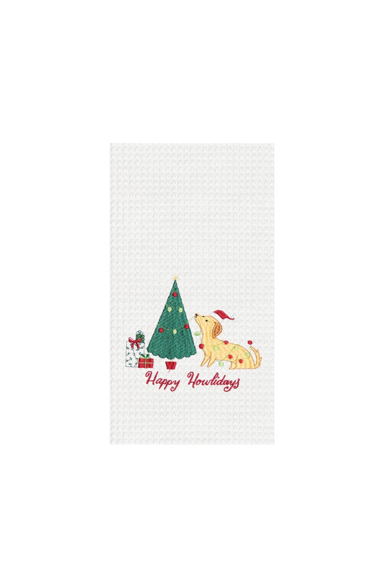 C&F Home "Happy Howlidays" Embroidered Waffle Weave Kitchen Towel, Main, color, White