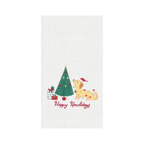 "Happy Howlidays" Embroidered Waffle Weave Kitchen Towel