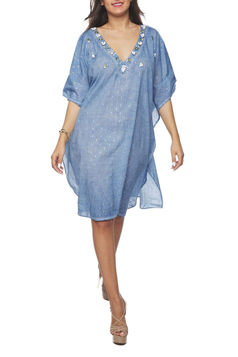 Beaded Cotton Poncho, Main, color, BLUE