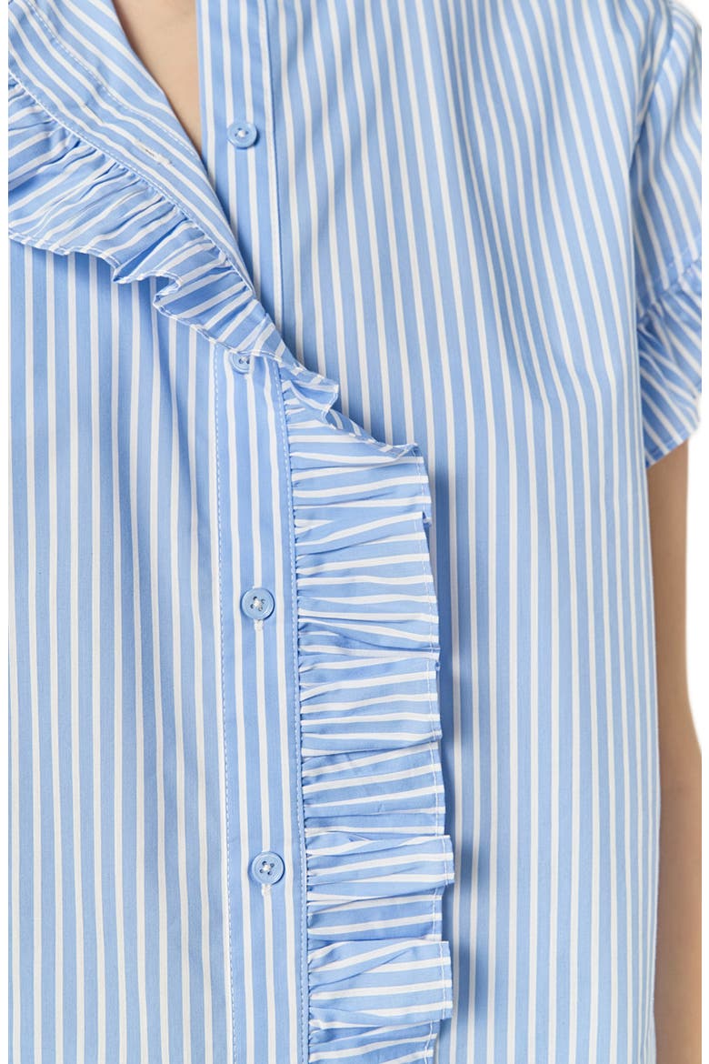 Stripe Ruffle Button-Up Shirt, Alternate, color, POWDER BLUE