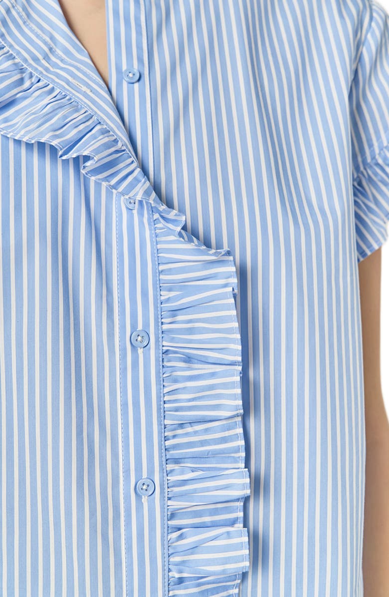 English Factory Stripe Ruffle Button-Up Shirt, Alternate, color, Powder Blue