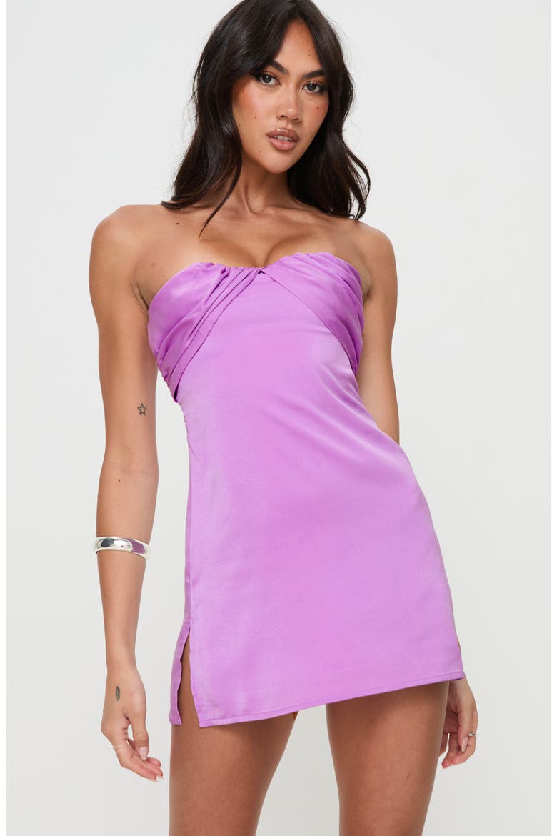 Irena Strapless Satin Minidress, Alternate, color, PURPLE
