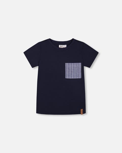 Little Boy's Short Sleeve Tee With Pocket Navy Blue