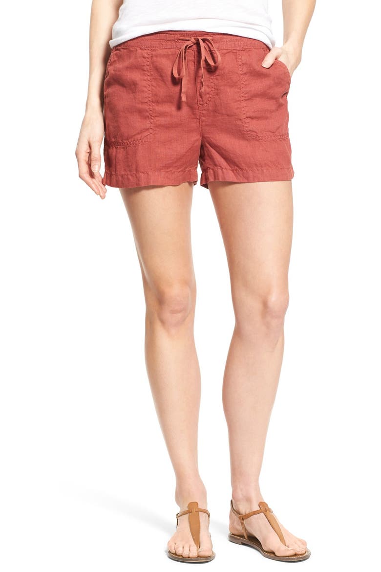 Drawstring Linen Shorts, Main, color, RED COWHIDE