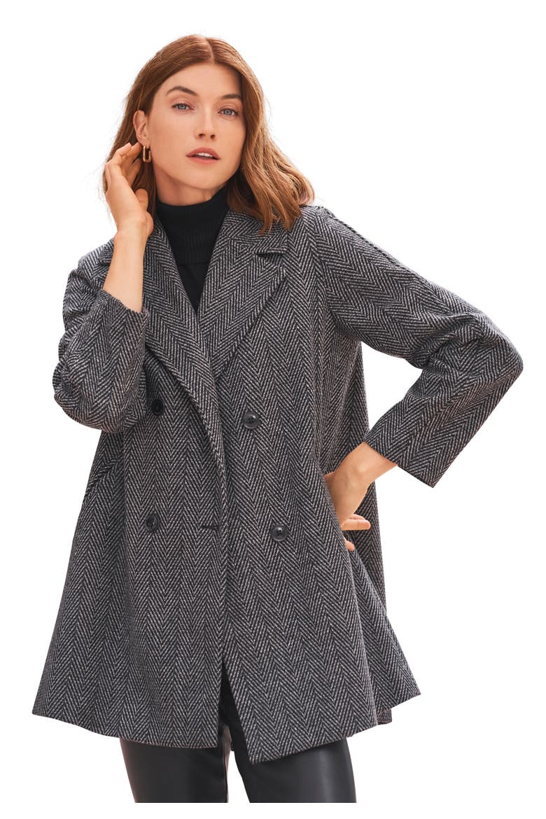 A-Line Wool Peacoat, Main, color, BLACK IVORY HERRINGBONE