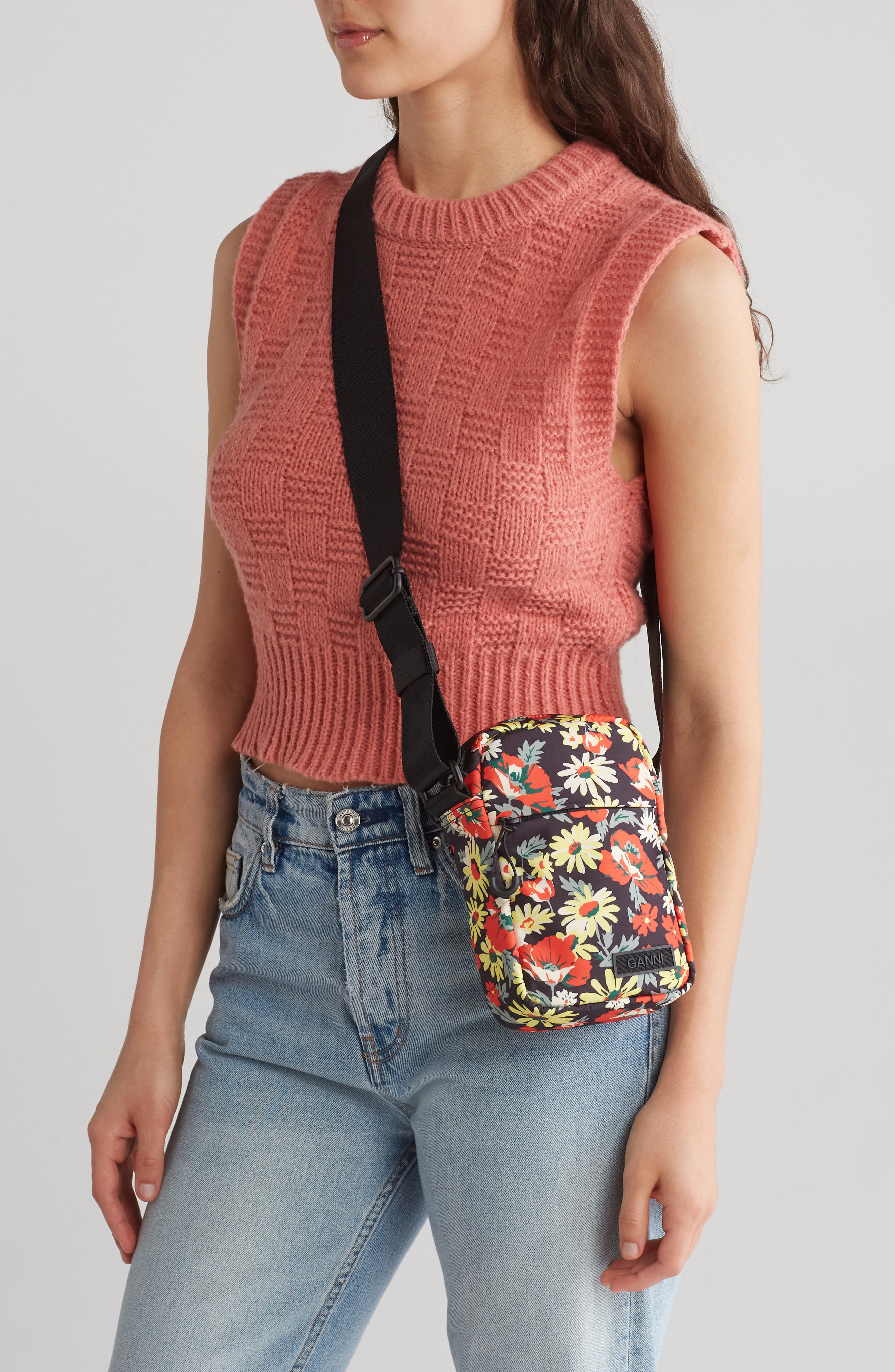 Ganni Recycled Polyester Festival Tech Mini Crossbody Bag, Alternate, color, 