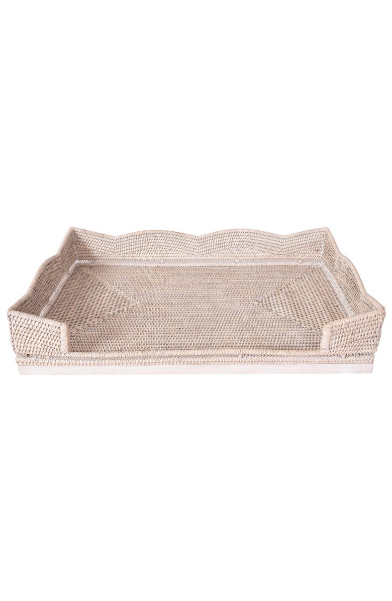 Artifacts Trading Company<sup>™</sup> Artifacts Rattan Scallop Design Breakfast Tray with Wooden Legs, Alternate, color, White Wash