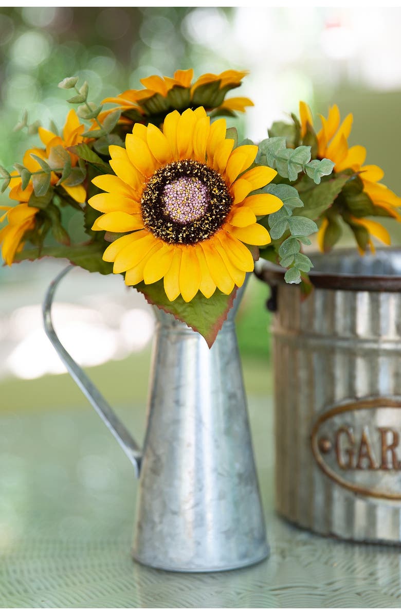FLORA BUNDA 13" Tall Yellow Sunflowers in Watering Tin, Main, color,