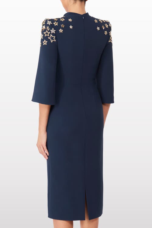 Jenny Packham Stella Star-embellished Mock-neck Midi Dress In Blue