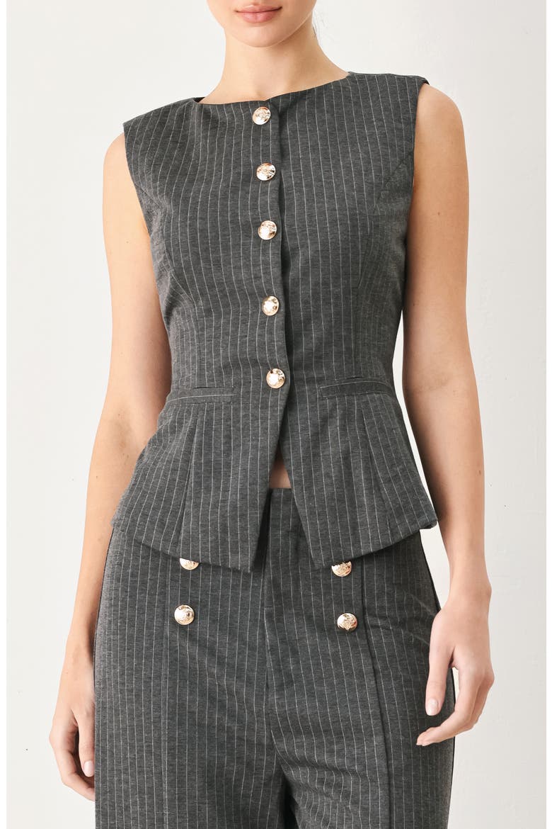 Pinstripe Peplum Vest, Main, color, CHARCOAL/ WHITE