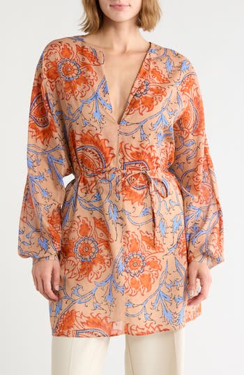 Longchamp Print V-neck Tunic In Orange