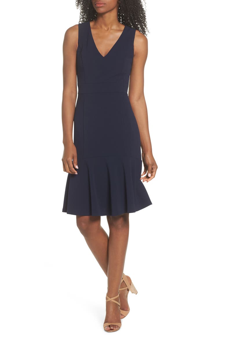 Ruffle Hem Body-Con Dress, Main, color, NAVY