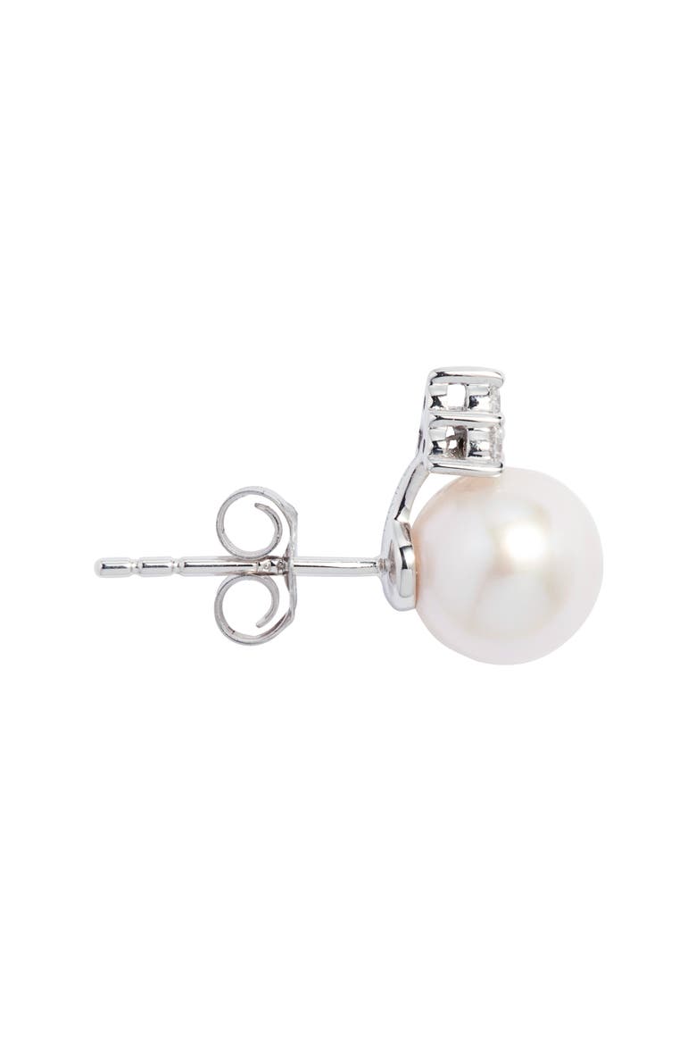 Diamond & Akoya Pearl Stud Earrings, Alternate, color, WHITE- 14K WHITE GOLD