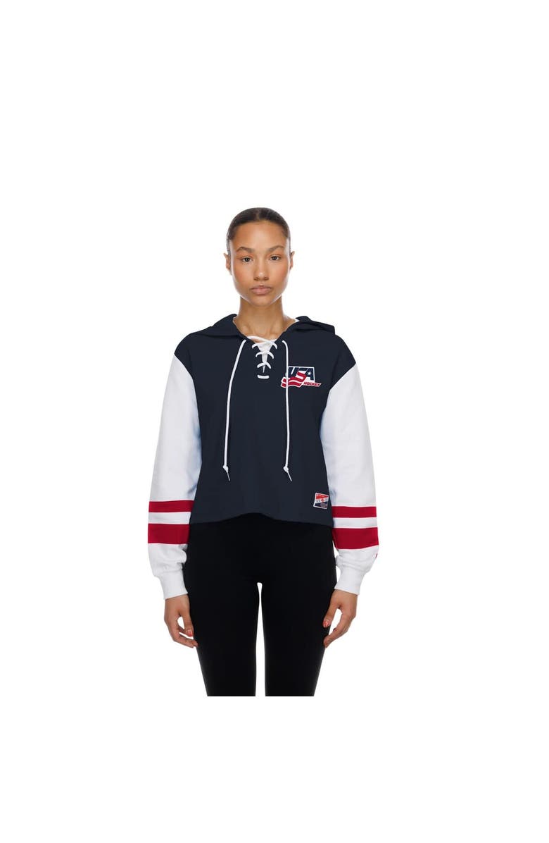 New Era Women's New Era  Navy US Hockey Throwback Boxy Lace-Up Hoodie, Main, color, Navy