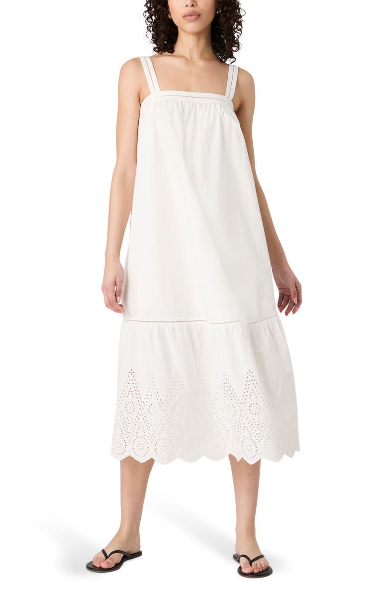 French Connection Square Neck Cotton Midi Dress, Main, color, Summer White