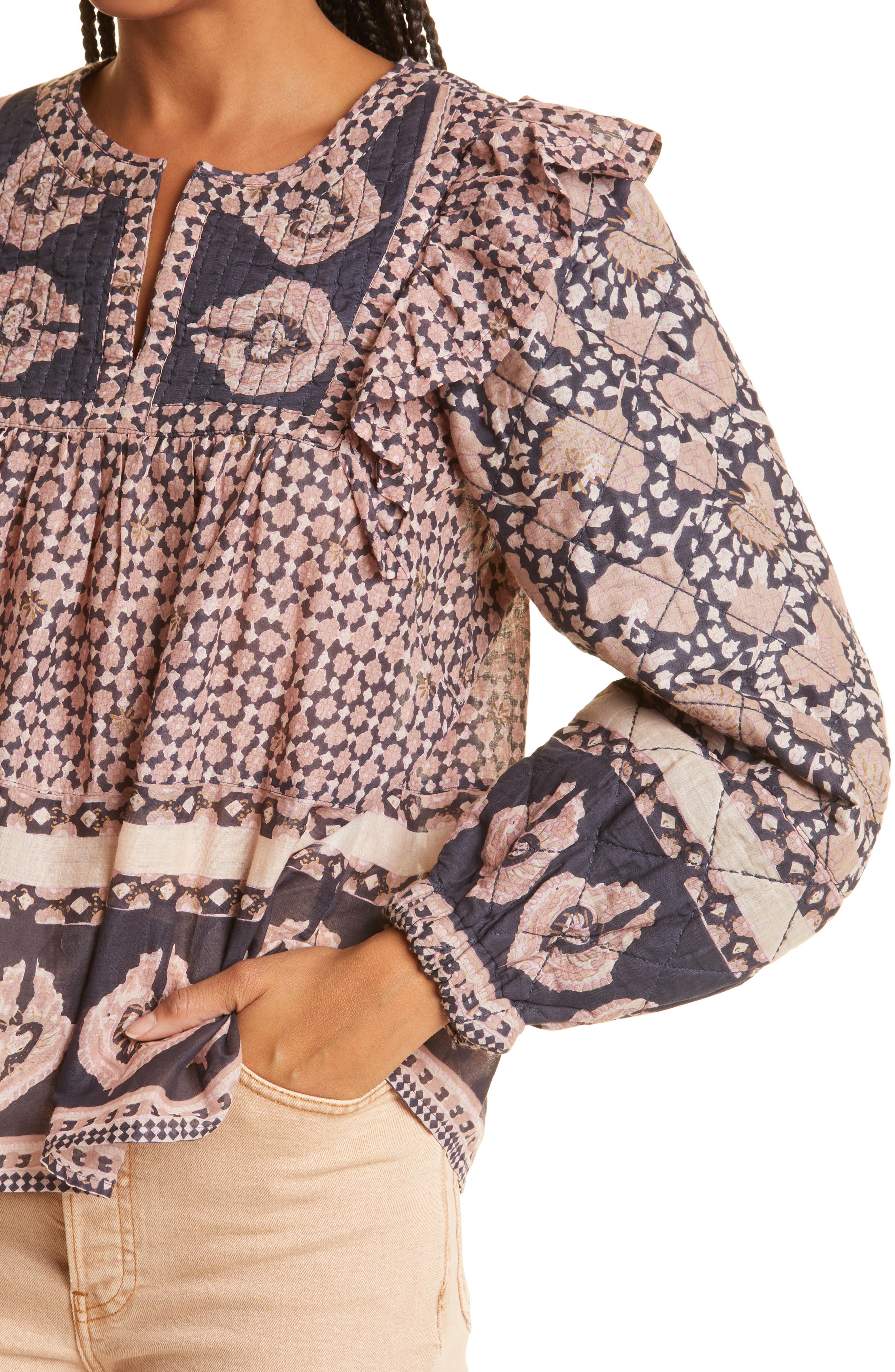 Sea NY Sea Margo Border Print Quilted Sleeve Top (Women) | Nordstrom