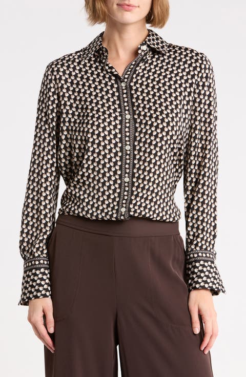 Print Button Front Blouse