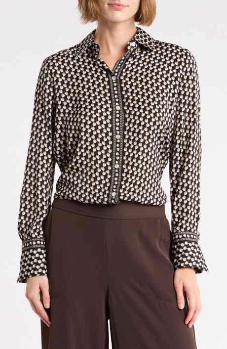 Print Button Front Blouse
