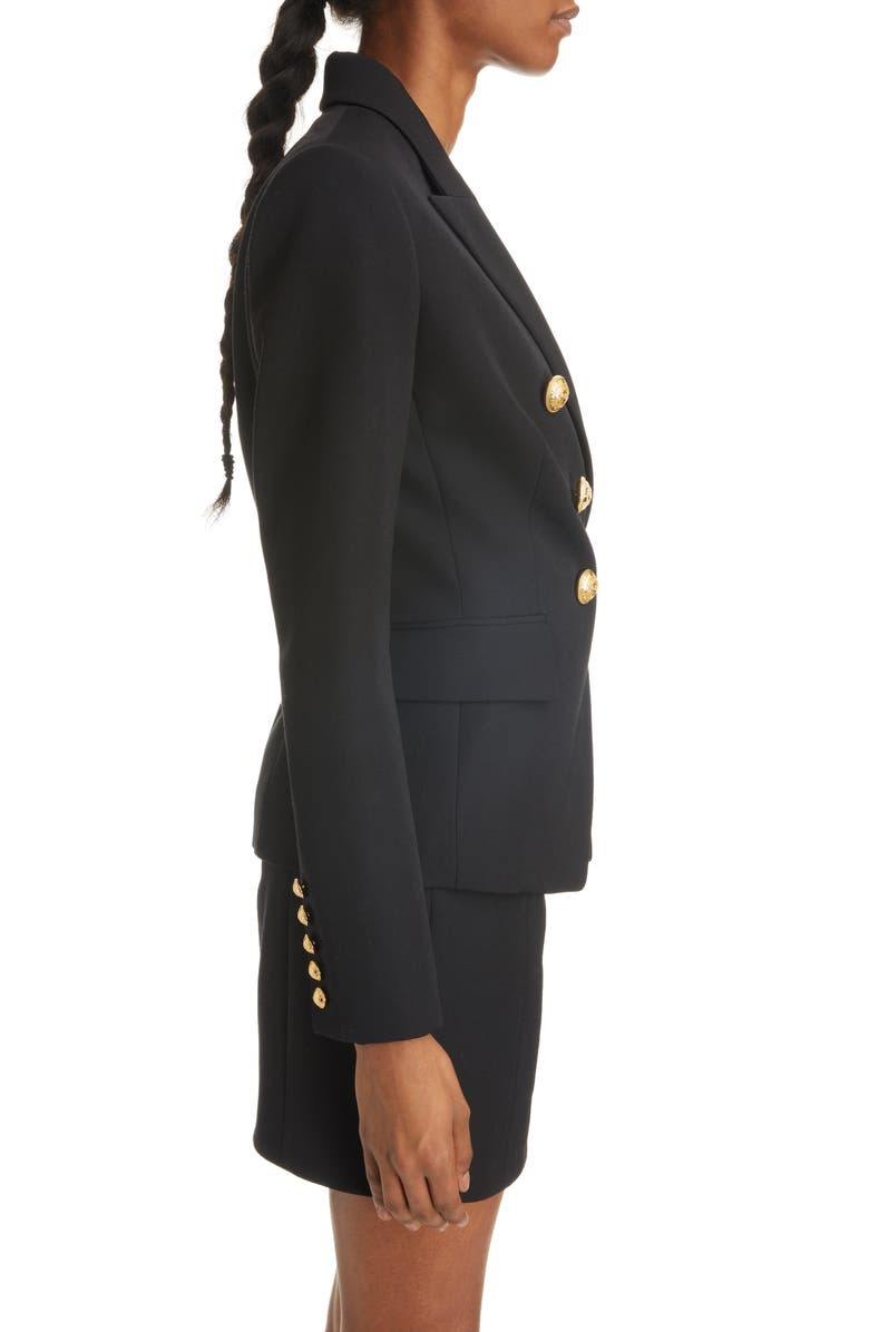 Balmain Double Breasted Grain de Poudre Wool Jacket, Alternate, color, 