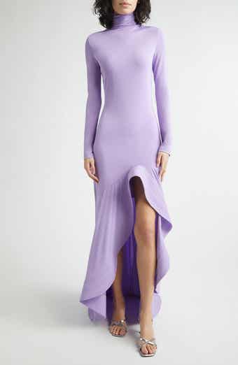 Long Sleeve High-Low Crepe Jersey Gown