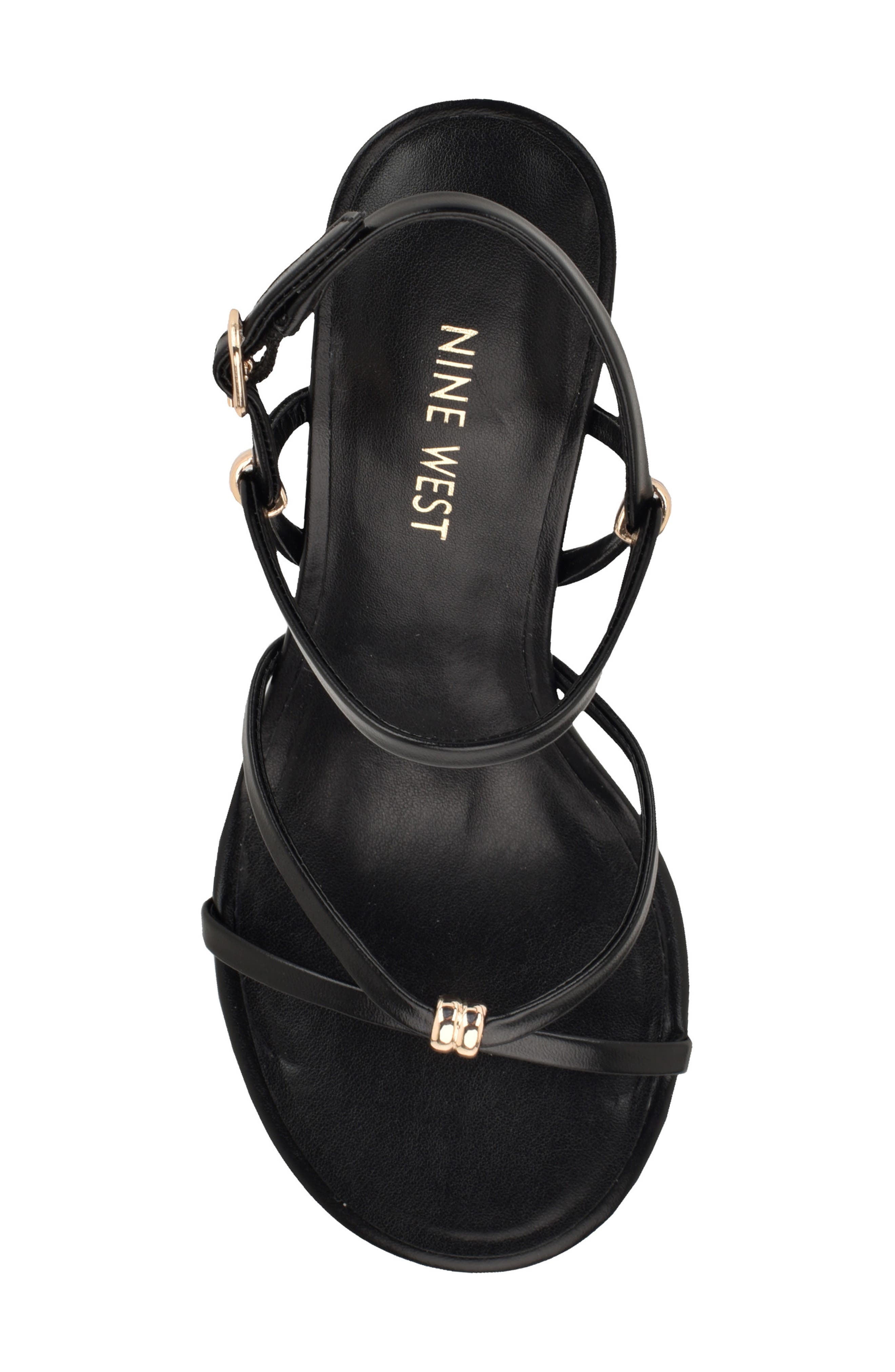 Nine West <p>Deklyn Faux Leather Wedge Sandal (Women)</p>, Alternate, color, Black