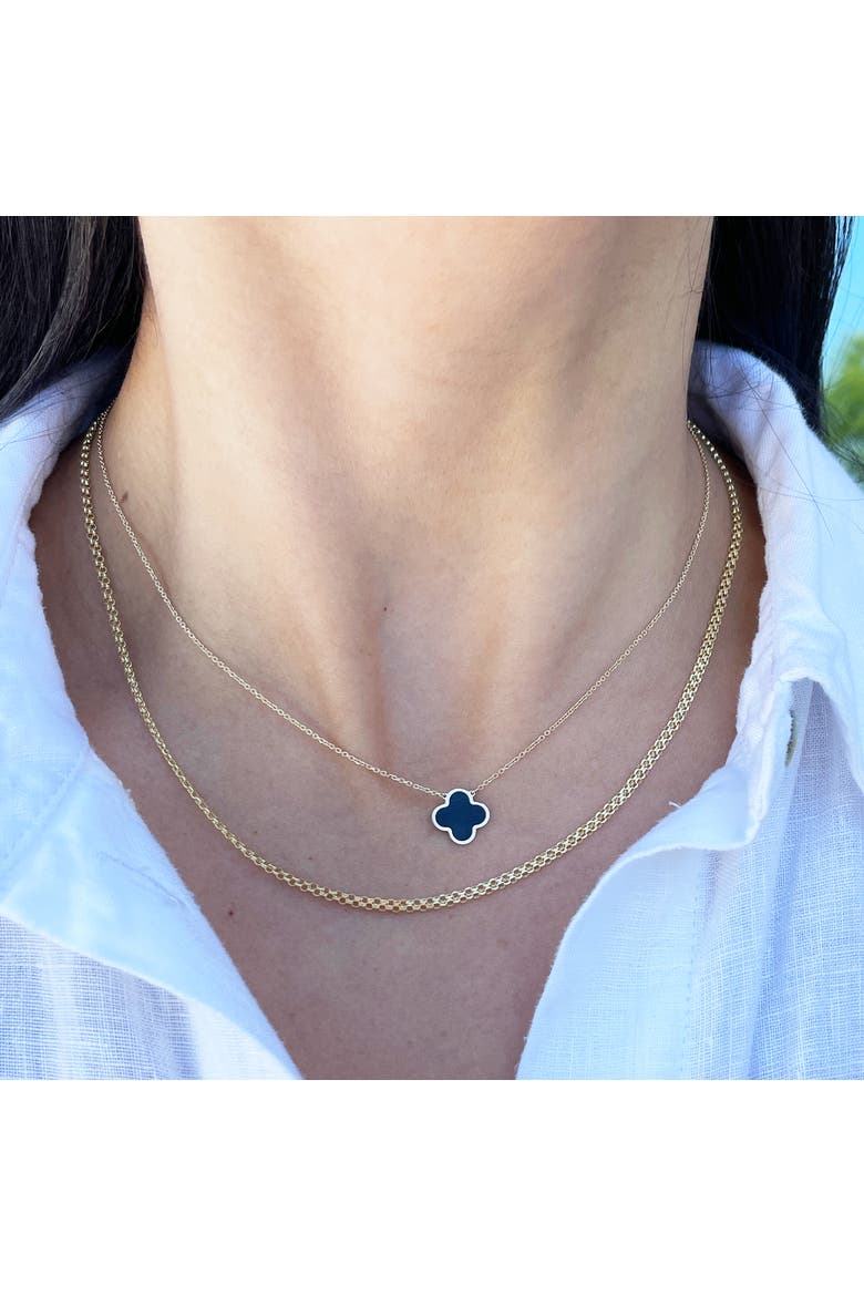Small Onyx Single Clover Necklace, Alternate, color, Yellow Gold