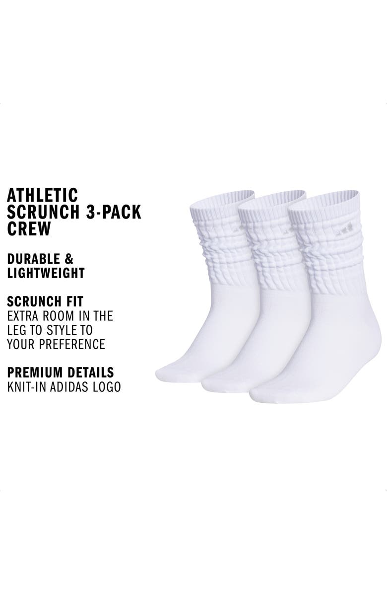 adidas Scrunch Athletic 3-Pack Crew Socks, Alternate, color, White/ Clear Onix Grey