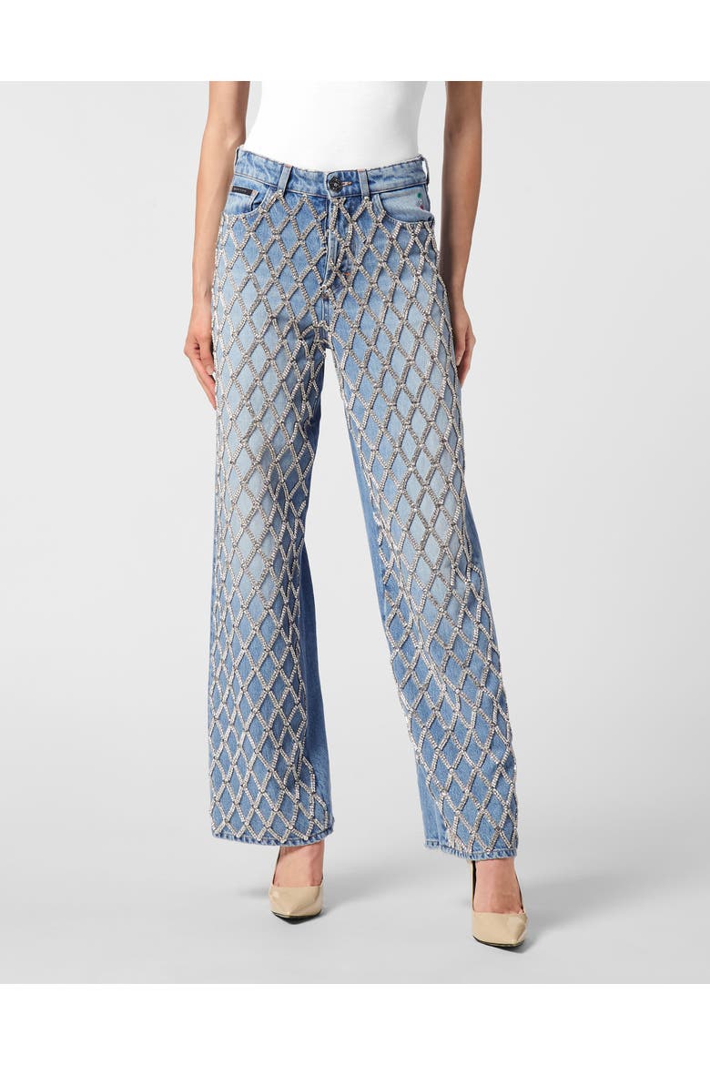 Skater Fit Jeans Crystal Net Women, Main, color, Mykonos