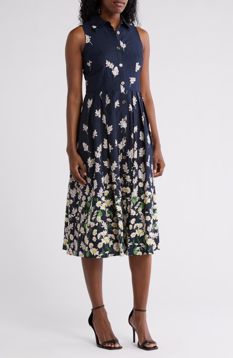 Floral Sleeveless Cotton Shirtdress