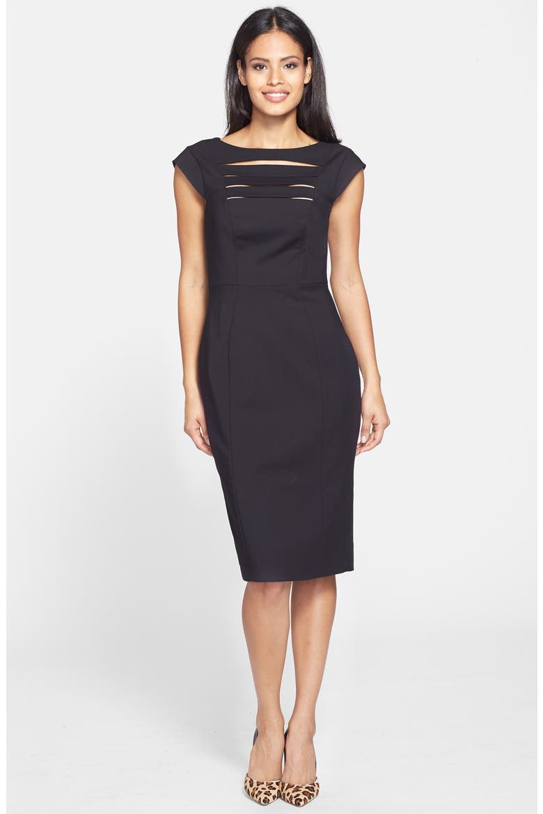 'Estelle' Cutout Cotton Blend Sheath Dress, Alternate, color, BLACK
